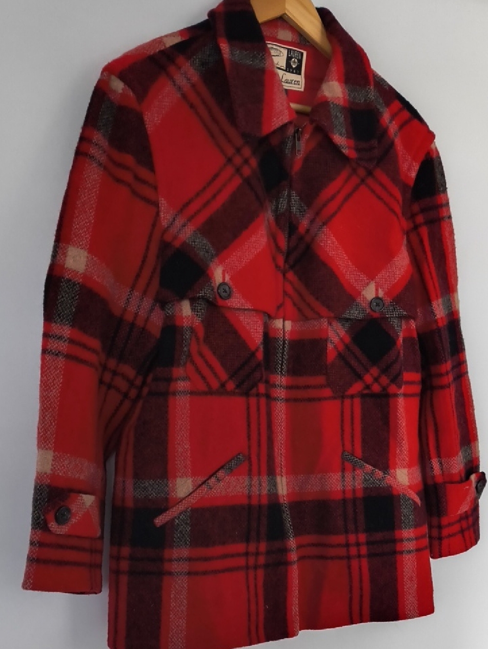 Ralph Lauren Vintage Red and Black Plaid Wool Chore Coat